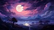 Panorama Purple Blue Night Sky Milky, Background Banner HD, Illustrations , Cartoon style