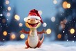 Cute, charming, good-natured dragon in a full body Santa Claus hat dancing