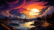 Planet Earth Spectacular Sunse, Background Banner HD, Illustrations , Cartoon style
