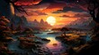 Planet Earth Spectacular Sunse, Background Banner HD, Illustrations , Cartoon style