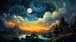 Real Sky Stars Crescent, Background Banner HD, Illustrations , Cartoon style
