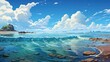 Relaxing Seascape Wide Horizon Sky Sea, Background Banner HD, Illustrations , Cartoon style