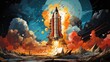 Rocket Space Ship Mixed Media, Background Banner HD, Illustrations , Cartoon style