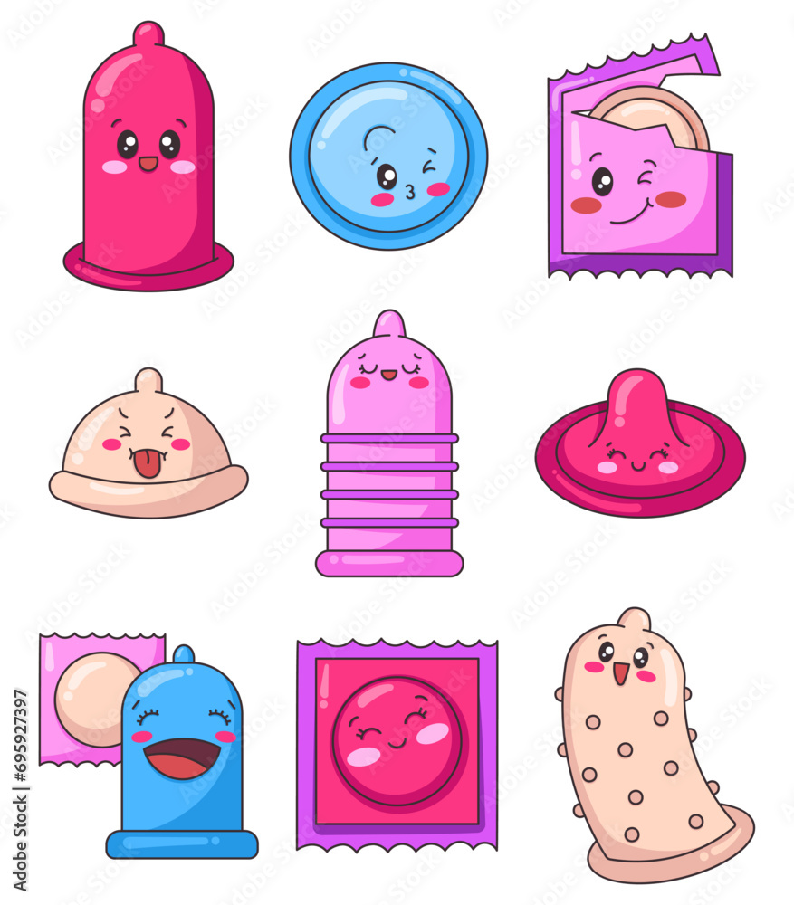 Cute Happy Condom Characters Funny Kawaii Contraceptive Cartoon cute-happy-condom-characters-funny-kawaii-contraceptive-cartoon