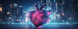 © Nhan - an image of a heart on an electronic background, 3d illustration of a human heart