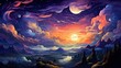 Starry Night Sky Clouds, Background Banner HD, Illustrations , Cartoon style