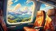 Sunrise Above Clouds Airplane Window, Background Banner HD, Illustrations , Cartoon style