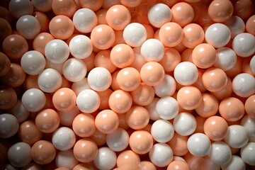Poster - a lot of white and peach fuzz color plastic balls for kid