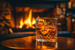 Old Fashioned fireside, a cozy setting with someone enjoying an Old Fashioned by the fireplace, the warm glow enhancing the nostalgic and comforting ambiance of this classic cocktail.