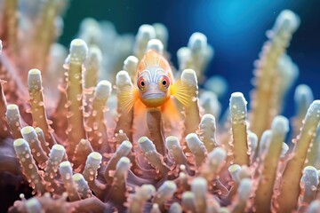 Wall Mural - damsel fish amongst colorful coral polyps