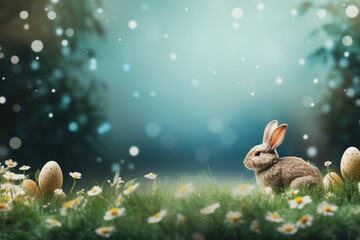 Wall Mural - easter bunny with eggs