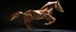 Elegant origami horse crafted from paper, set against a dark background.