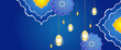 Blue yellow and gold vector ramadhan arabic ornamental banner. Ramadan Kareem background for print, poster, cover, brochure, flyer, banner.