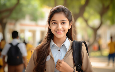 Wall Mural - indian girl student wearing school backpack