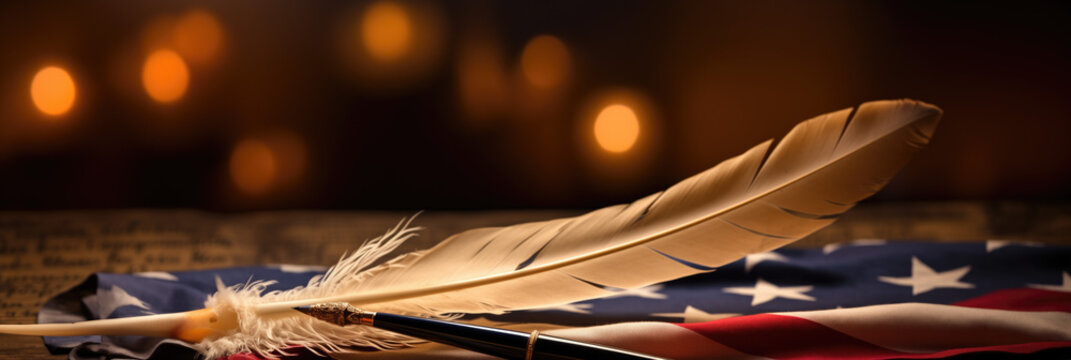 a quill pen resting on the declaration of independence symbolizing the birth of the nation backgroun