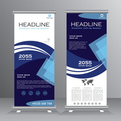 Roll up banner vertical template design, roll up banner design with space for image, vertical banner template, blue Color Roll up, vector eps 10 