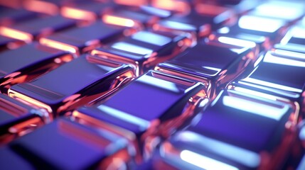 Wall Mural - Glowing computer keyboard. A close-up view of a backlit blue computer keyboard, representing the futuristic and illuminated world of technology