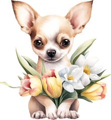 Aufkleber - Cute chihuahua portrait illustration created with Generative AI technology
