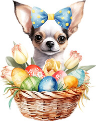 Aufkleber - Easter chihuahua portrait illustration created with Generative AI technology