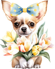 Aufkleber - Cute chihuahua portrait illustration created with Generative AI technology