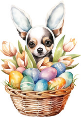 Aufkleber - Easter chihuahua portrait illustration created with Generative AI technology