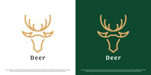 Deer Head Logo Design Illustration. Silhouette Line Art Shape Mascot Head Antlers Animal Deer Mountains Forest Wildlife. Flat Icon Concept Minimal Minimalist Simple Modern Bold Geometric Masculine.
