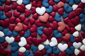 Wall Mural - Valentine's day background with red, white and blue hearts, Background of hearts, concept of friendship and Valentine's day background with red, white and blue hearts, AI Generated