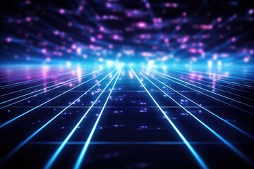 Poster - Futuristic technology background with glowing lines and dots. 3d rendering, Abstract technology and circuit board wallpaper with digital glowing waves and patterns, AI Generated