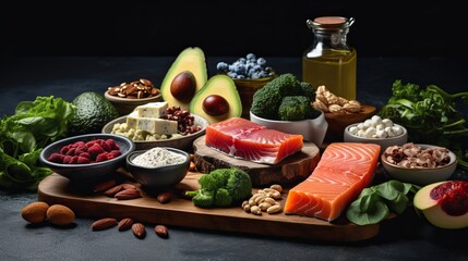 Wall Mural - delicious keto-friendly culinary choices: a vibrant array of foods ideal for a healthy lifestyle