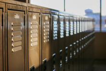 Row Of High School Lockers In Setting Sunlight