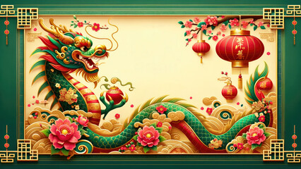 Wall Mural - Chinese new year, dragon elements with zodiac year of the dragon, Chinese new year banner with copy space.