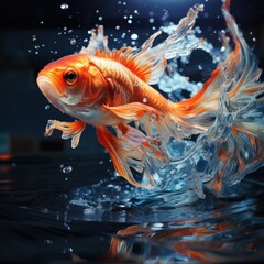 Wall Mural - Realistic High Detail Image of Fish in Glass Bowl with Leaves Generative AI