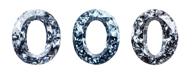 diamond number - number 0 zero - 3D isolated transparent background PNG - cristal number 0 - Glass 0 number