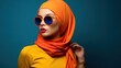 Muslim women modern stylish outfit colorful. Fashion and shopping banner. photoshoot of a muslim hijab woman