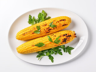 Wall Mural - Grilled oily corn on white plate 