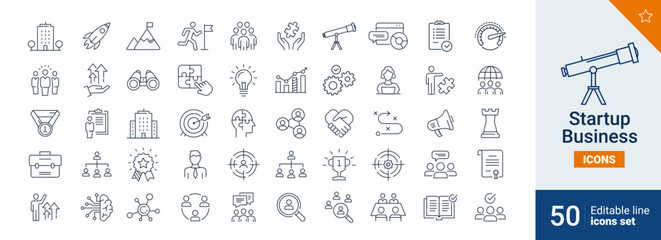 Aufkleber - Startup icons Pixel perfect. Team, business, rocket, ....
