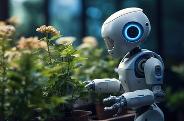 Wall Mural - a robot in a gardening space is being used to grow plants