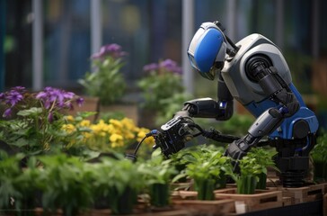 Wall Mural - a robot in a gardening space is being used to grow plants