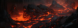 Fototapeta  - Depict the texture of a frozen lava flow, capturing the rough and dynamic nature of volcanic rock with hints of molten lava solidifying into unique patterns