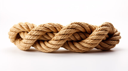 A strand of cord isolated on a plain white surface.