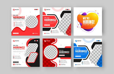 Wall Mural - we are hiring for job vacancy social media posts or square web banner template design bundle
