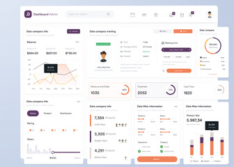UI UX Infographic dashboard. UI design with graphs, charts and diagrams. Web interface template