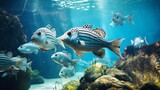 Fototapeta  - Underwater, there is a group of fish