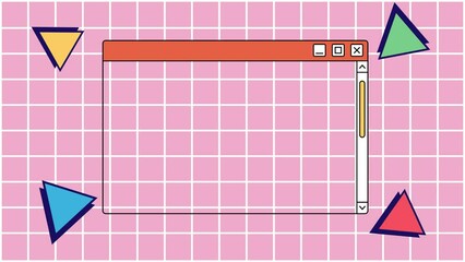 PC user interface from the 90s Retro style Nostalgic 4k window animation on pink background. 