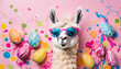 Easter llama among Easter eggs