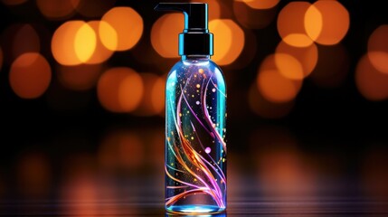 Sticker - A bottle of a glass container with colorful lights on it, AI