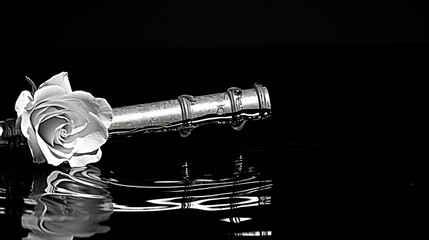 Fototapete - A rose is sitting on top of a bottle with water, AI