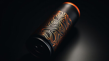Fototapete - A black and orange can with a design on it, AI