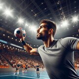 Man athlete doing handball in action