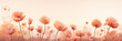 illustration of Floral background with pastel red orange flowers. summer Poppy flowers, Romantic Background Peach Fuzz color